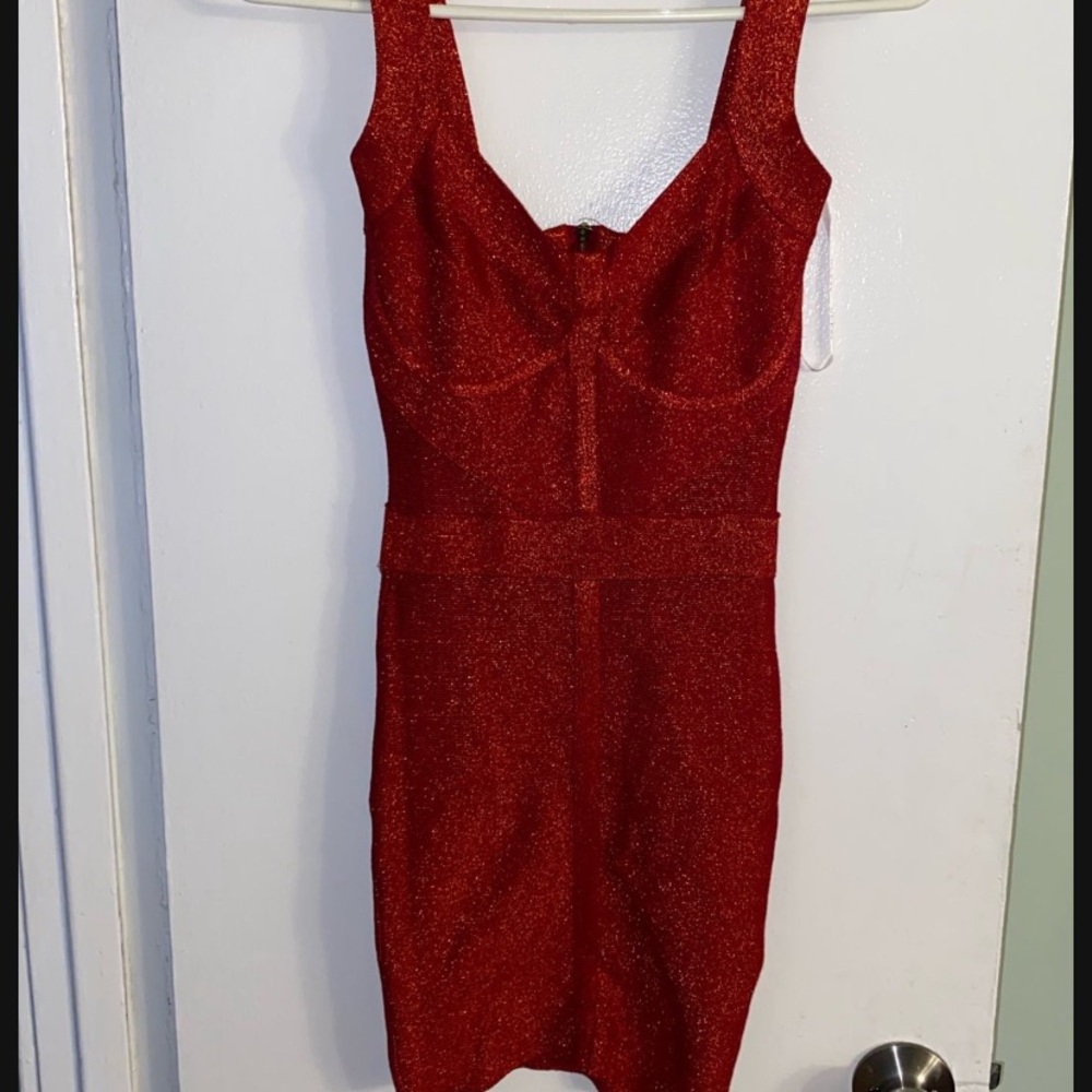 Guess Red Sparkle Mini Dress